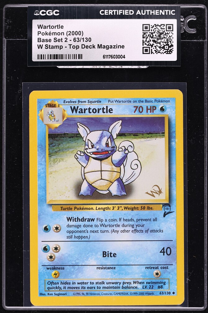 2000 Pokemon Base Set 2 Top Deck Magazine W Stamp Wartortle #63 CGC AUTH