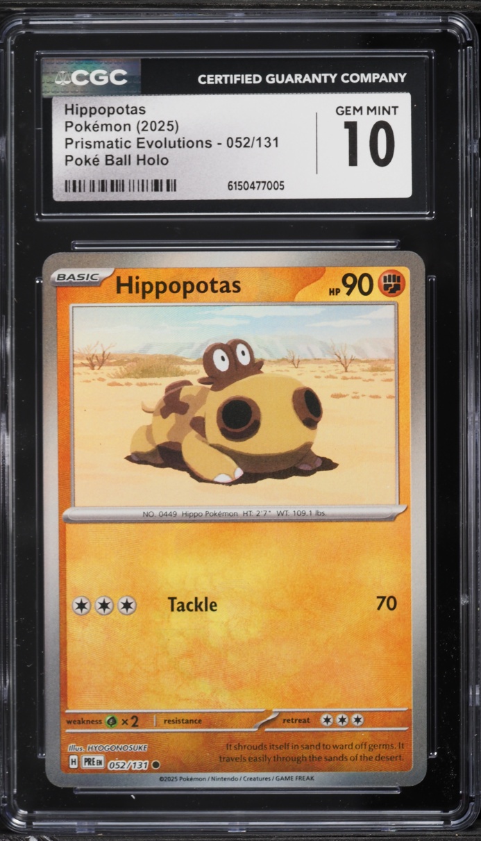 2025 Pokemon Scarlet & Violet Prismatic Evolutions Poke Ball Holo Hippopotas #52 CGC 10 GEM