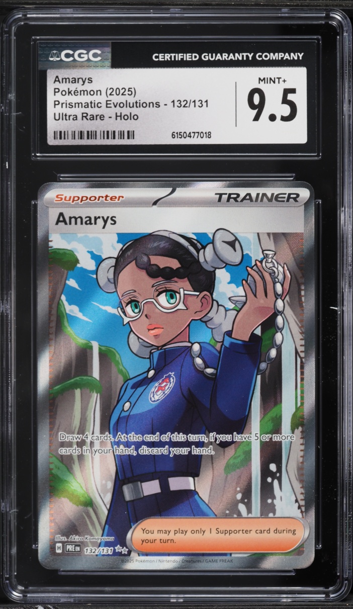 2025 Pokemon Scarlet & Violet Prismatic Evolutions Full Art Amarys #132 CGC 9.5 MINT+