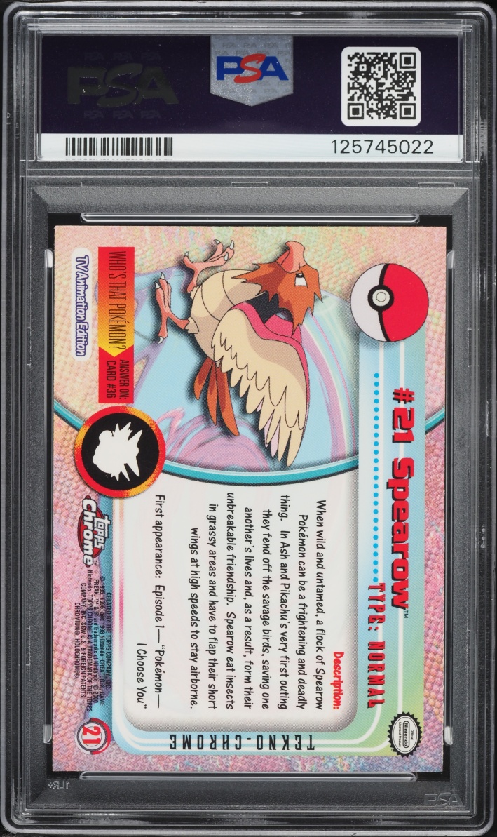 2000 Topps Chrome Pokemon Series 1 Tekno Spearow #21 PSA 10 GEM MINT
