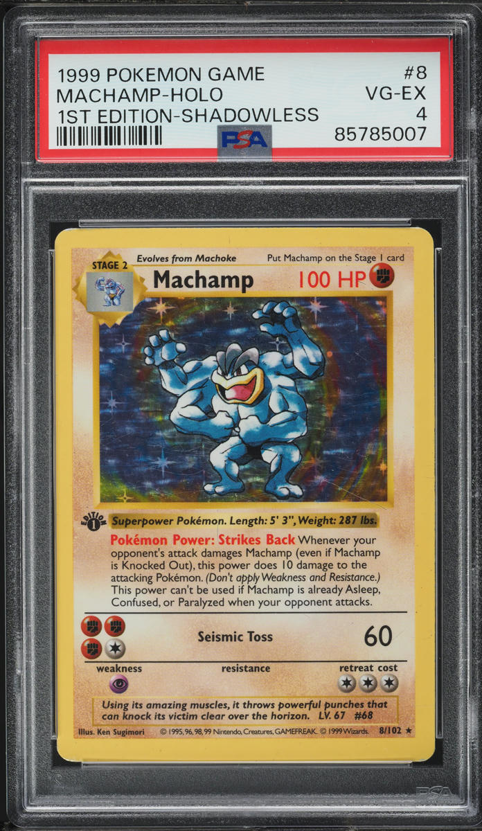 1999 Pokemon Base Set Shadowless 1st Edition Holo Machamp #8 PSA 4 VGEX