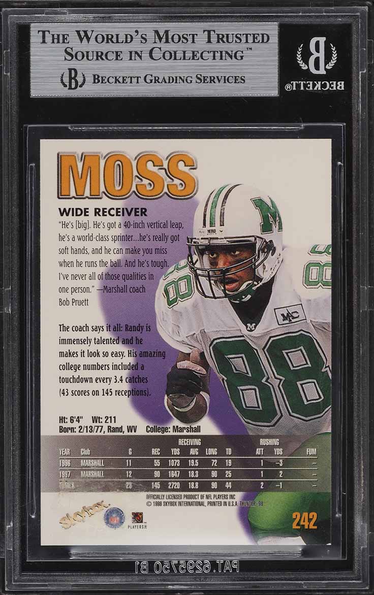 1998 Skybox Thunder Randy Moss ROOKIE #242 BGS 9 MINT