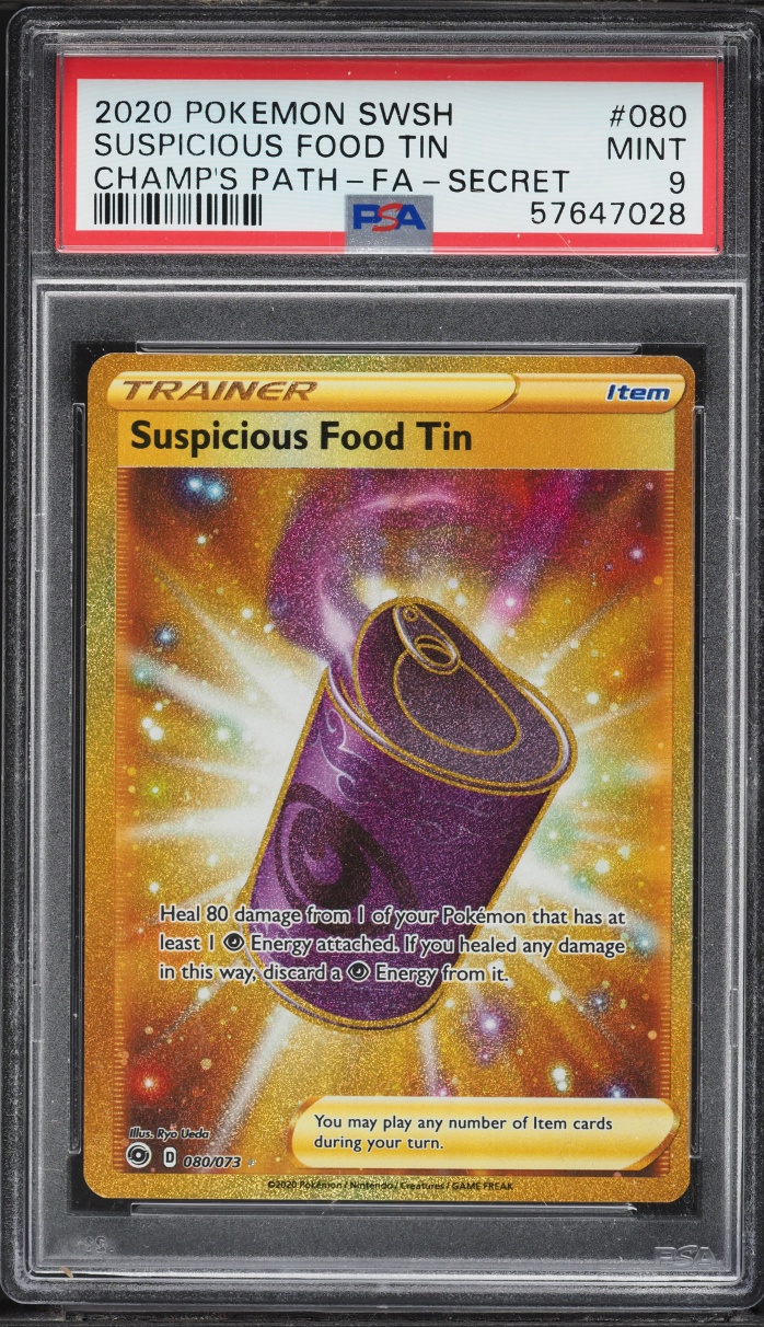 2020 Pokemon SWSH Champion's Path Gold Rare Suspicious Food Tin #80 PSA 9 MINT