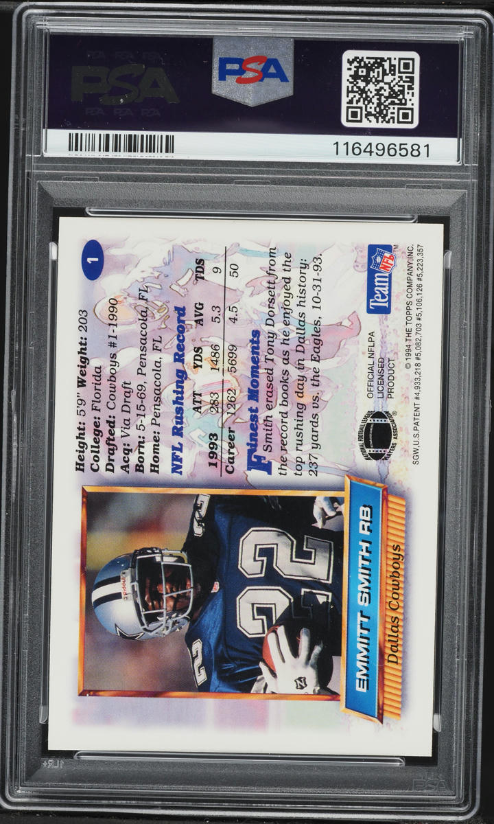 1994 Finest Football Refractor Emmitt Smith #1 PSA 8 NM-MT