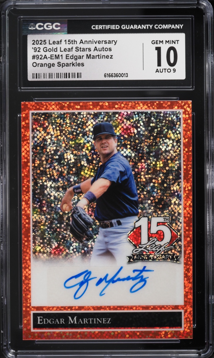 2025 Leaf 15th Anniversary '92 Gold Leaf Stars Orange Sparkles Edgar Martinez AUTO 1/1 CGC 10