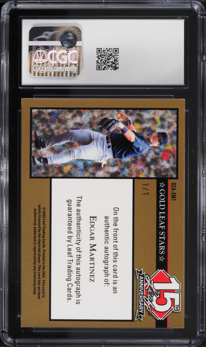 2025 Leaf 15th Anniversary '92 Gold Leaf Stars Orange Sparkles Edgar Martinez AUTO 1/1 CGC 10