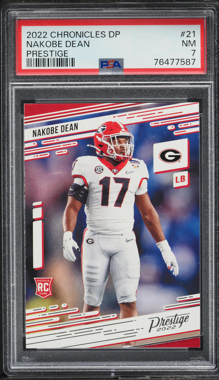 2022 Panini Chronicles Draft Picks Prestige Nakobe Dean ROOKIE #21 PSA 7 NRMT
