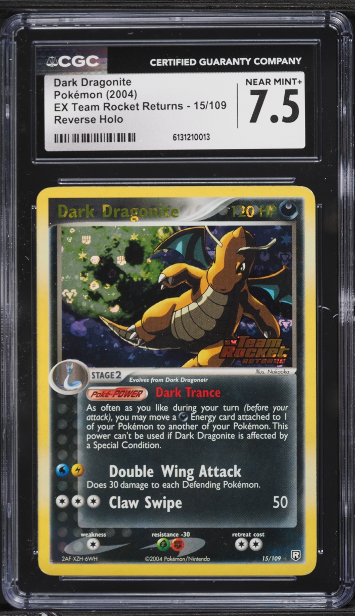 2004 Pokemon EX Team Rocket Returns Reverse Holo Dark Dragonite #15 CGC 7.5 NRMT+