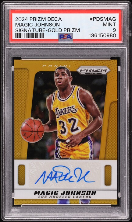2024 Panini Prizm Deca Gold Magic Johnson AUTO /10 #PDS-MAG PSA 9