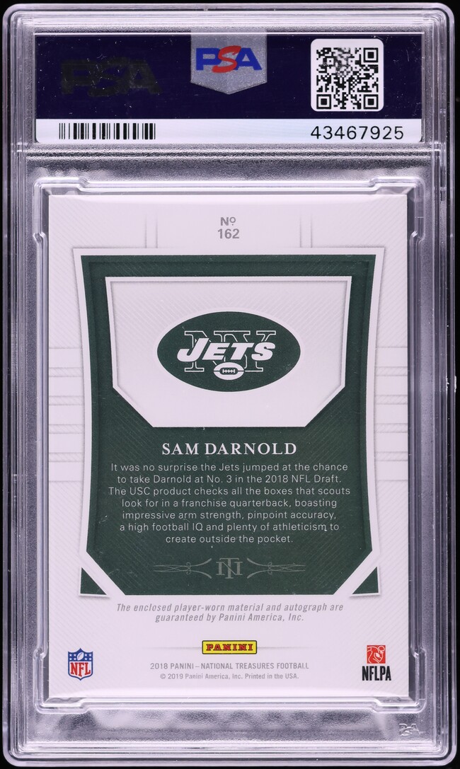 2018 National Treasures Sam Darnold ROOKIE PATCH AUTO DNA 10 /99 #162 PSA 10 GEM MINT