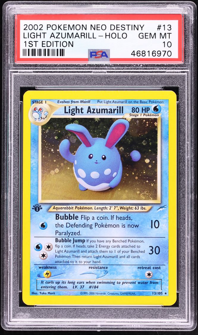2002 Pokemon Neo Destiny 1st Edition Holo Light Azumarill #13 PSA 10 GEM MINT