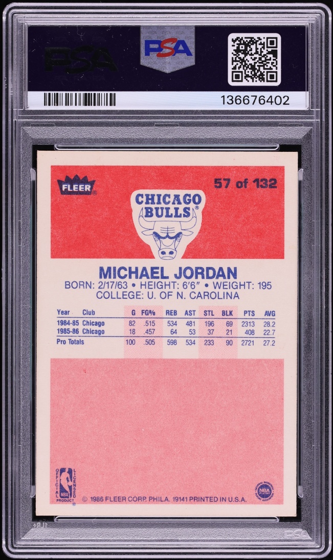 1986 Fleer Basketball Michael Jordan ROOKIE #57 PSA 5 EX