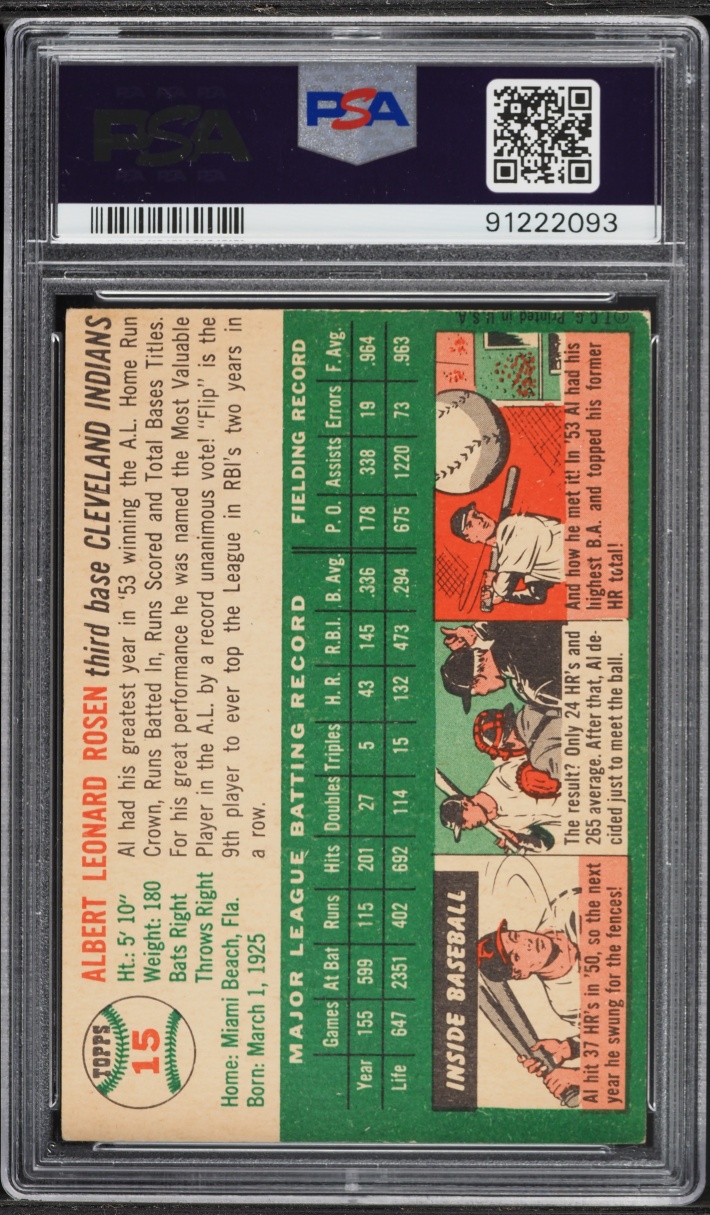 1954 Topps Al Rosen #15 PSA 4 VGEX