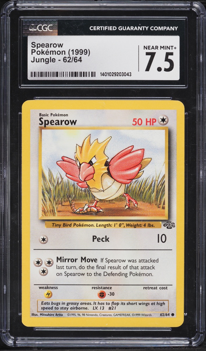 1999 Pokemon Jungle Spearow #62 CGC 7.5 NRMT+