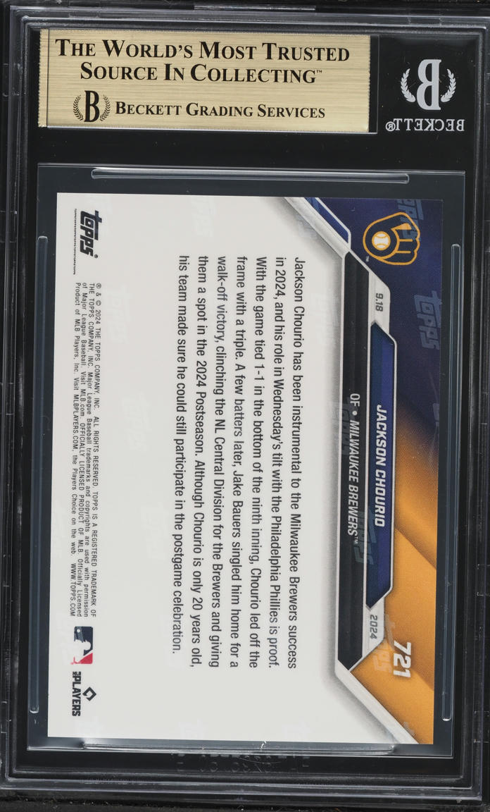 2024 Topps Now Jackson Chourio ROOKIE #721 BGS 10 PRISTINE