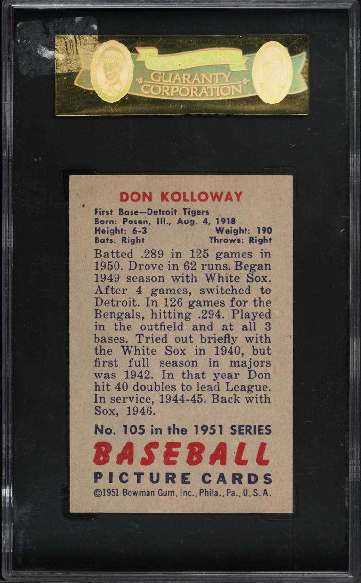 1951 Bowman Don Kolloway #105 SGC 7.5 NRMT+