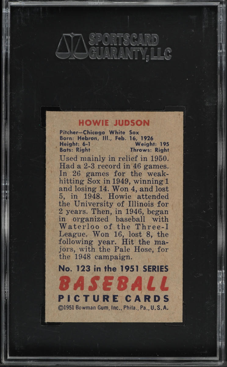 1951 Bowman Howie Judson #123 SGC 6.5 EXMT+