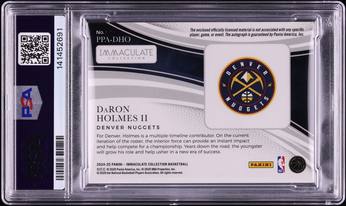 2024 Immaculate Collection Premium Daron Holmes II ROOKIE PATCH AUTO 50/50 #PPA-DHO PSA 8 NM-MT