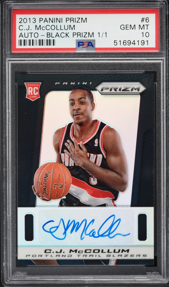 2013 Panini Prizm Black C.J. McCollum ROOKIE AUTO 1/1 #6 PSA 10 GEM MINT