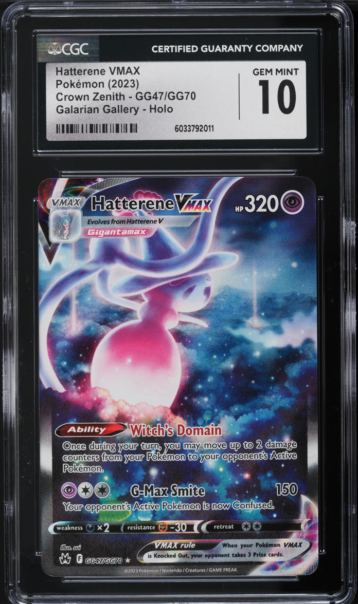 2023 Pokemon SWSH Crown Zenith Full Art Hatterene VMAX #GG47 CGC 10 GEM MINT
