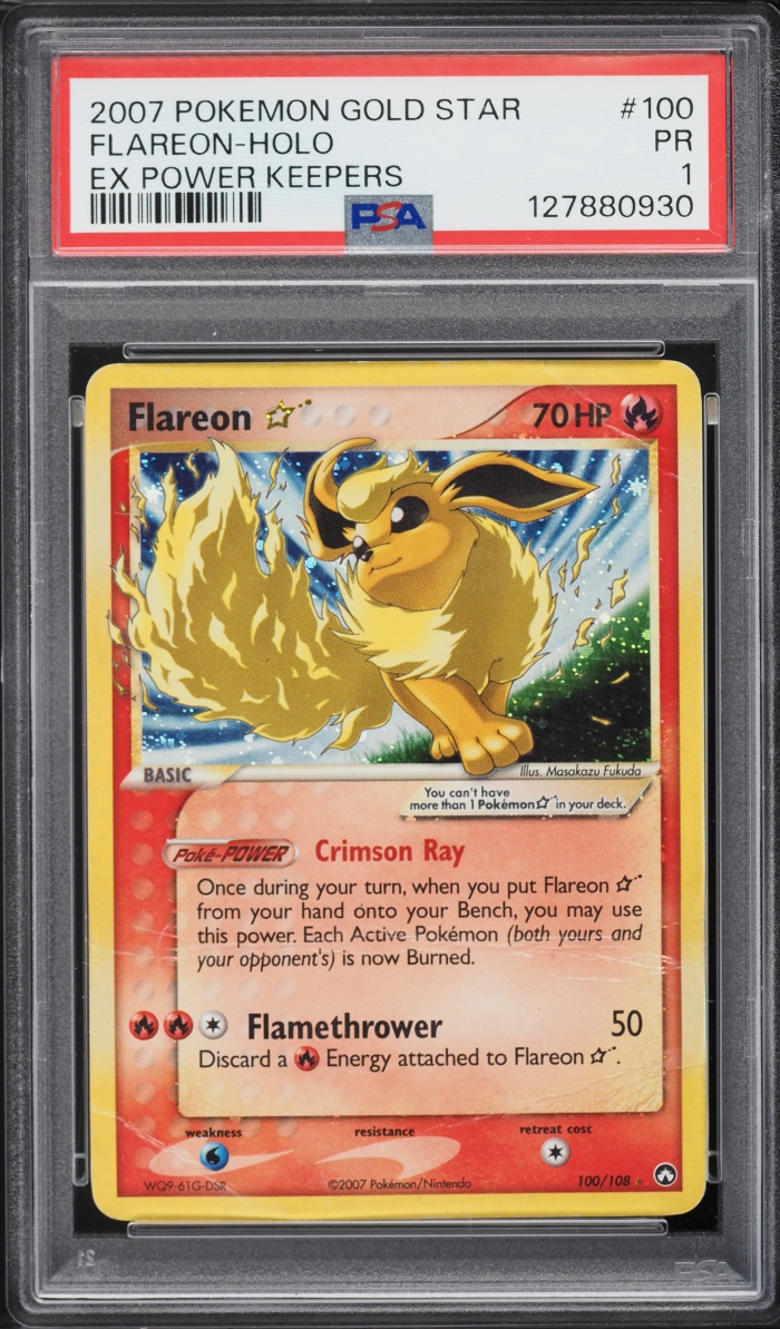 2007 Pokemon EX Power Keepers Holo Flareon Gold Star #100 PSA 1 PR