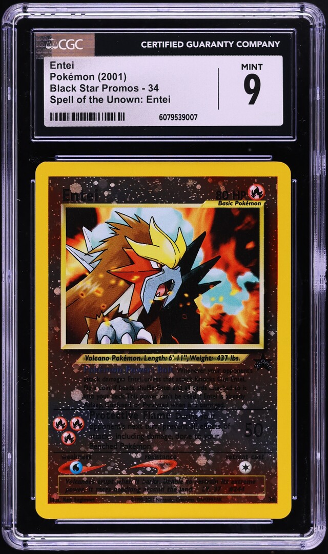 2001 Pokemon Black Star Promo Spell Of Unown Reverse Holo Entei #34 CGC 9 MINT