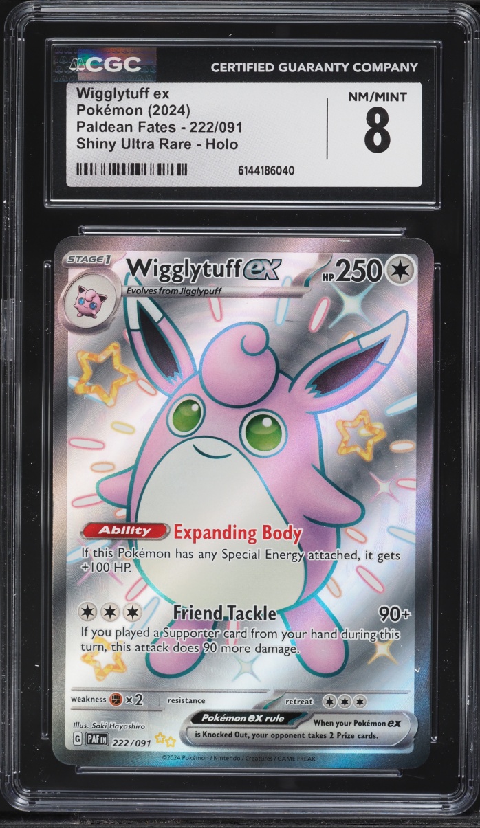 2024 Pokemon Scarlet & Violet Paldean Fates Full Art Wigglytuff ex #222 CGC 8 NM-MT