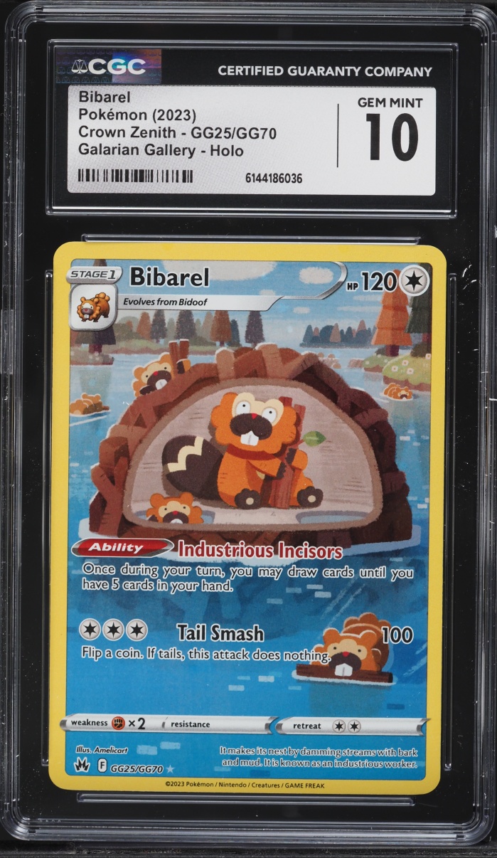 2023 Pokemon Sword & Shield Crown Zenith Galarian Full Art Bibarel #GG25 CGC 10 GEM MINT