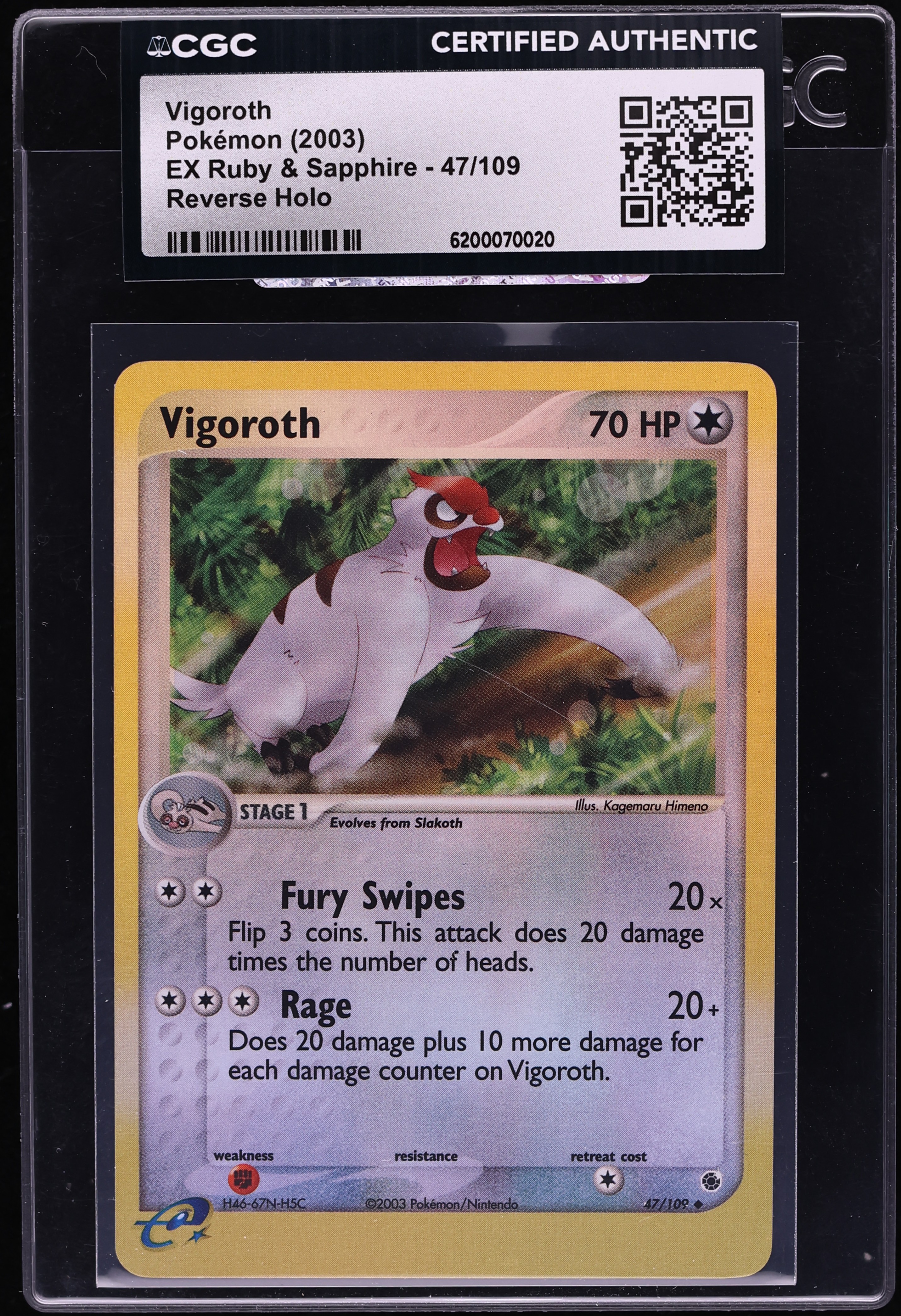 2003 Pokemon EX Ruby & Sapphire Reverse Holo Vigoroth #47 CGC AUTH
