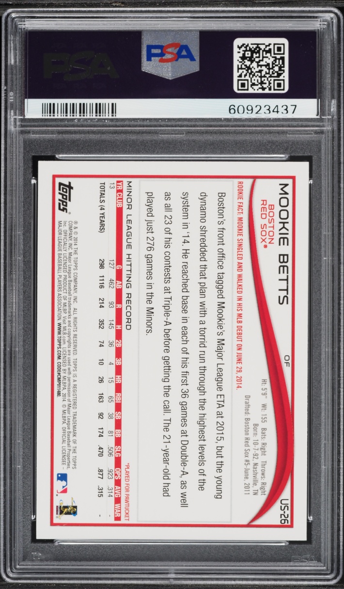 2014 Topps Update Batting Mookie Betts ROOKIE #US-26 PSA 10 GEM MINT