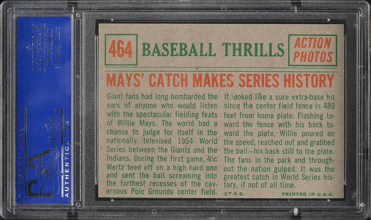 1959 Topps Willie Mays CATCH MAKES SERIES HISTORY #464 PSA 8 NM-MT