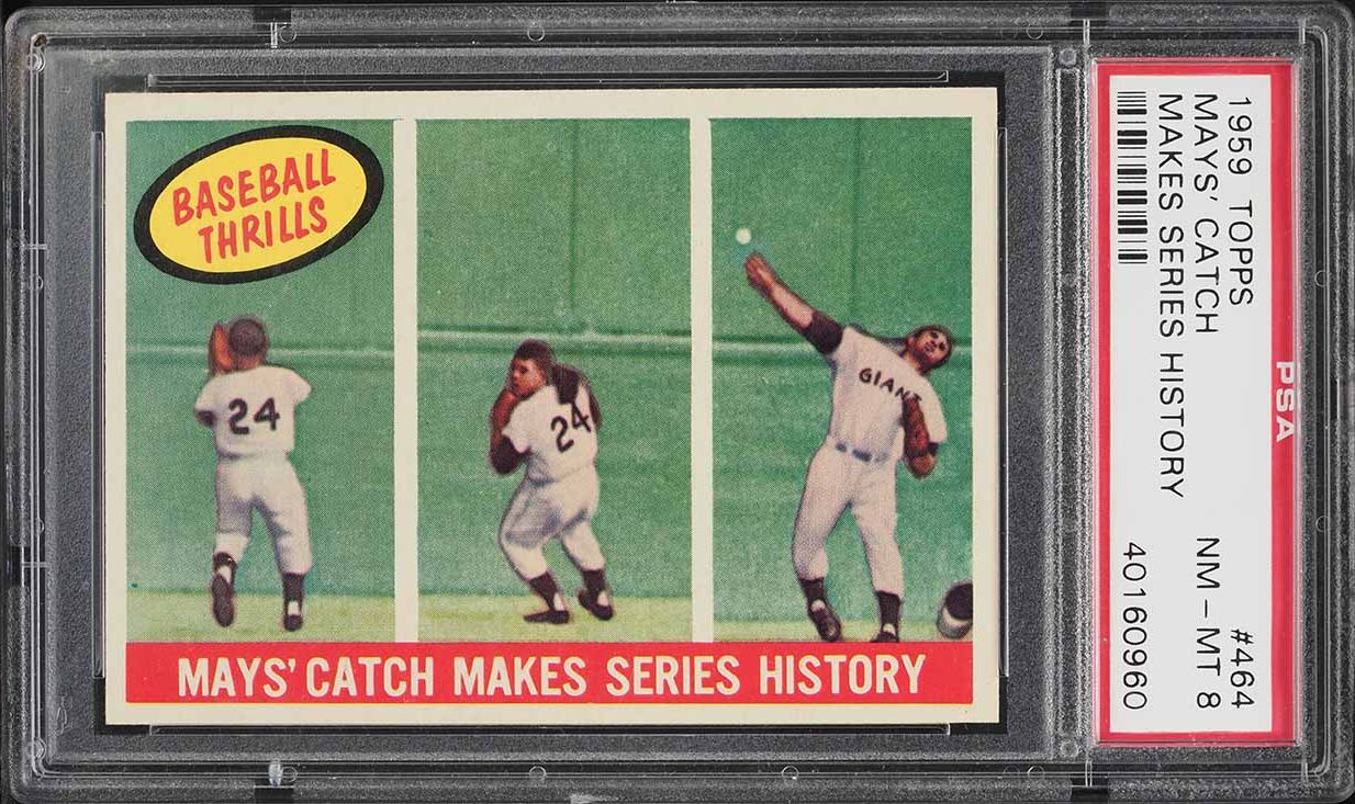 1959 Topps Willie Mays CATCH MAKES SERIES HISTORY #464 PSA 8 NM-MT