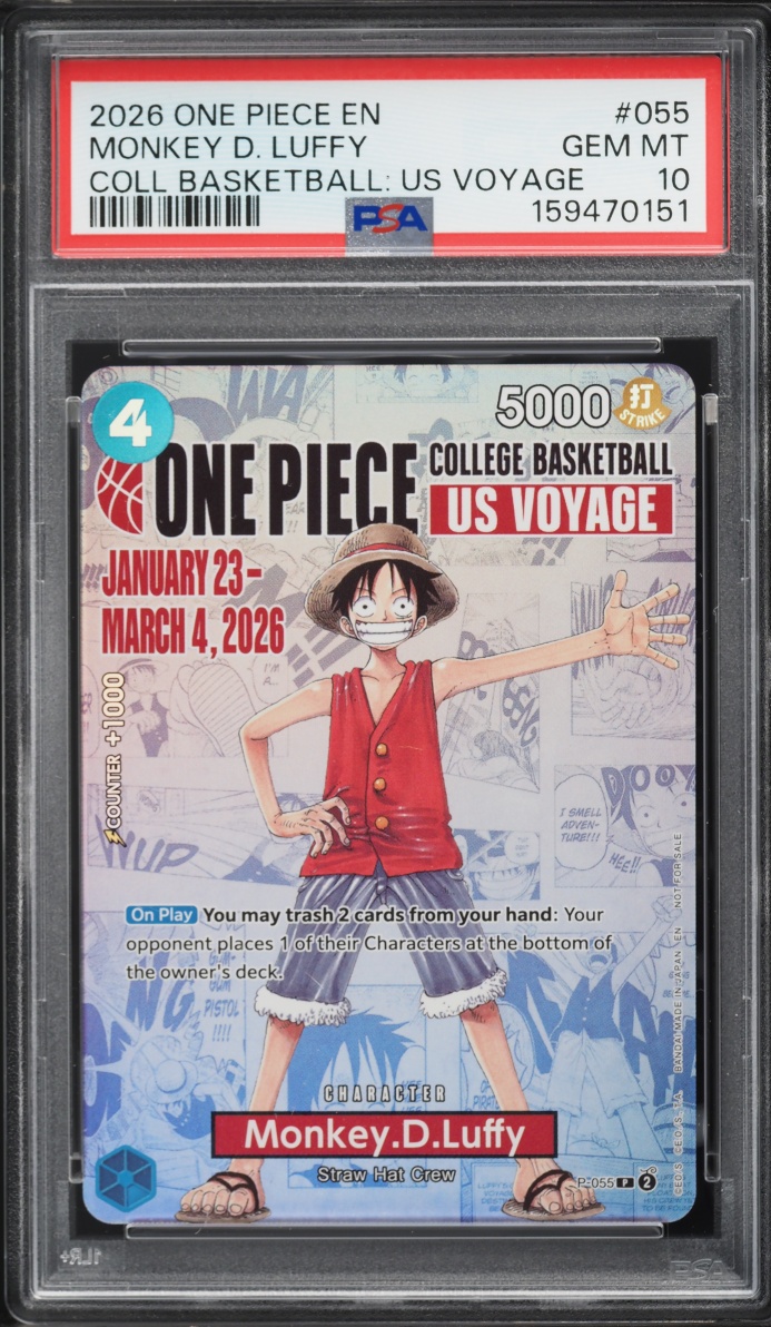 2026 One Piece Promo College Basketball US Voyage Manga Art Monkey D. Luffy #P-055 PSA 10 GEM