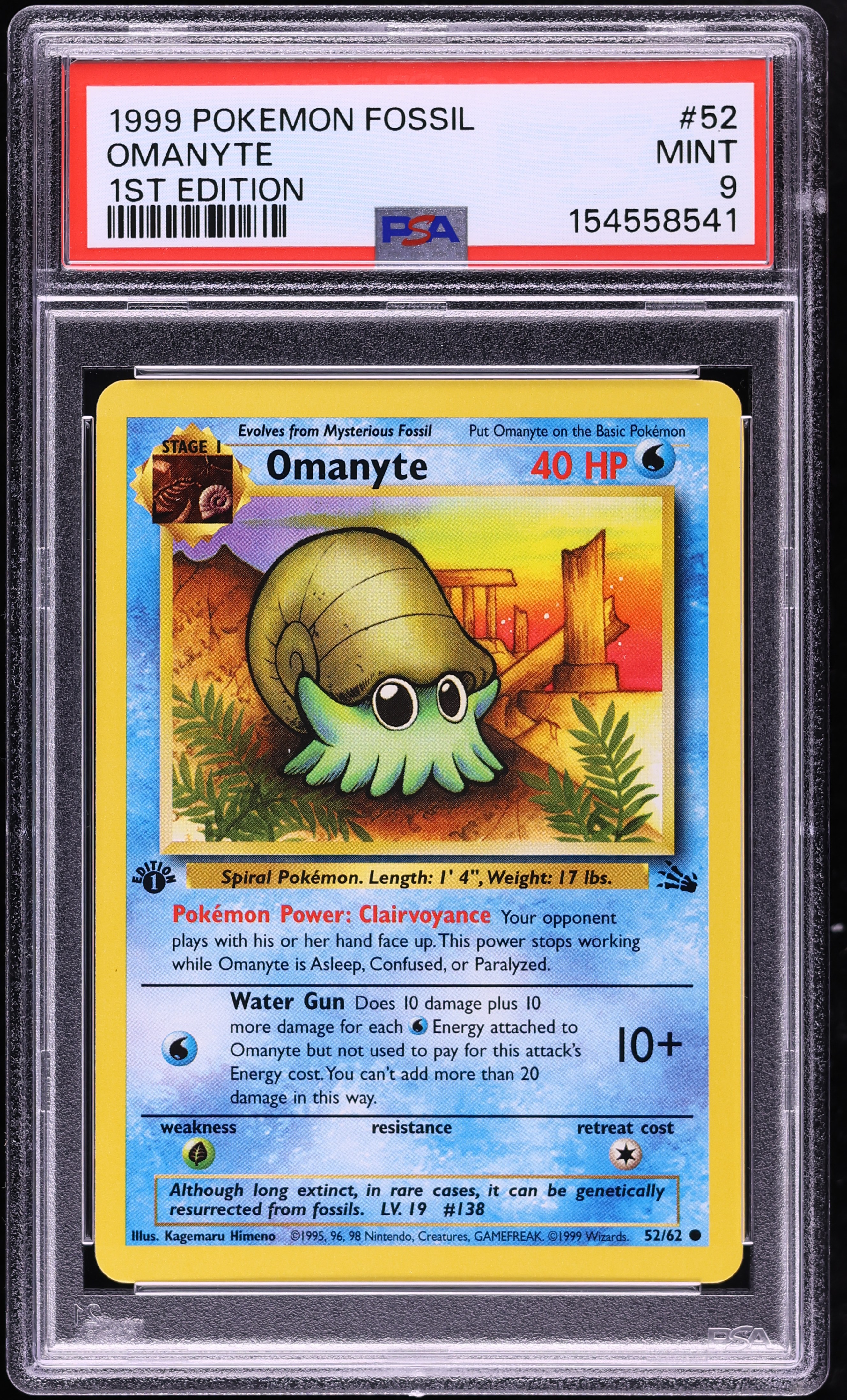 1999 Pokemon Fossil 1st Edition Omanyte #52 PSA 9 MINT