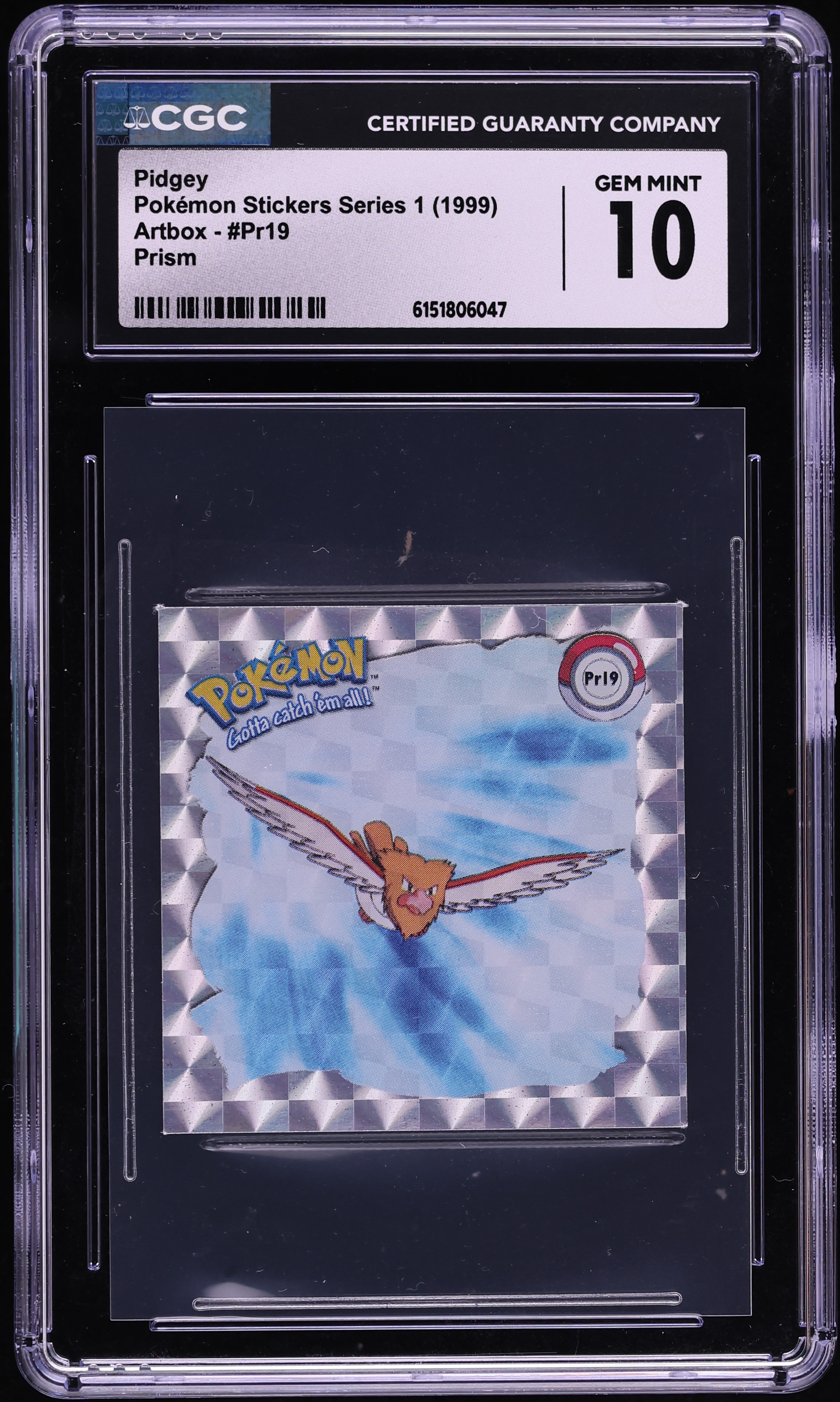 1999 Pokemon Stickers Series 1 Artbox Prism Pidgey #Pr19 CGC 10 GEM MINT
