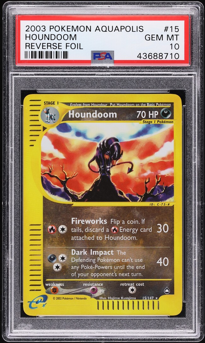 2003 Pokemon Aquapolis Reverse Holo Houndoom #15 PSA 10 GEM MINT