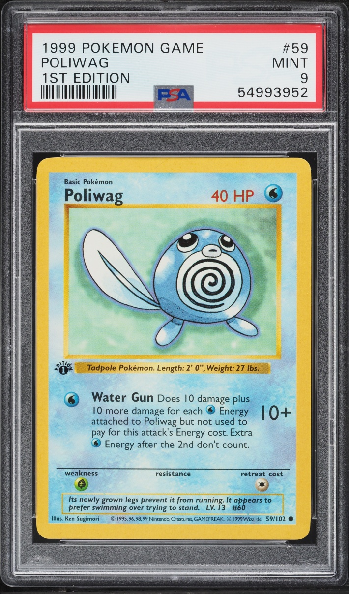 1999 Pokemon Base Set Shadowless 1st Edition Poliwag #59 PSA 9 MINT