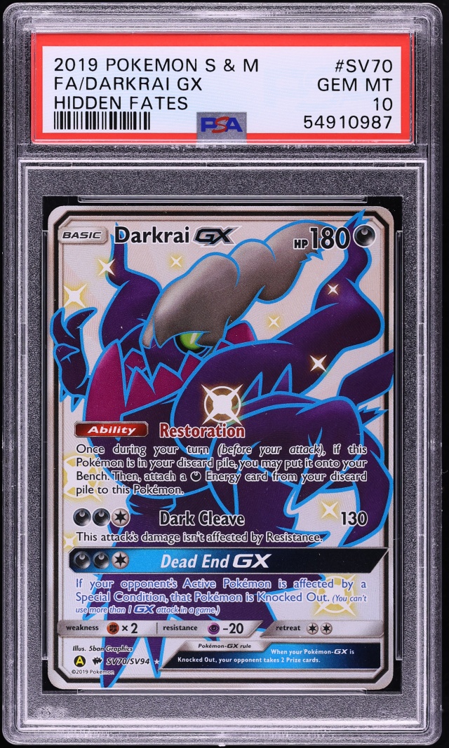 2019 Pokemon Sun & Moon Hidden Fates Shiny Vault Full Art Darkrai GX #SV70 PSA 10 GEM MINT