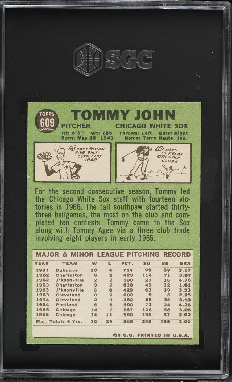 1967 Topps Tommy John #609 SGC 5 EX