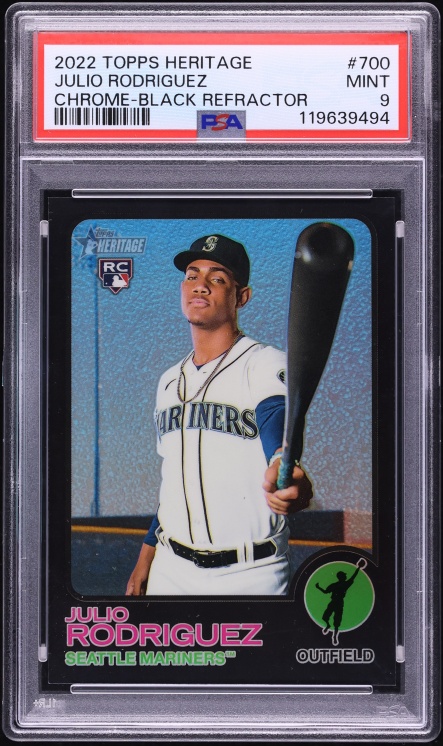 2022 Topps Heritage Chrome Black Refractor Julio Rodriguez ROOKIE /73 #700 PSA 9 MINT