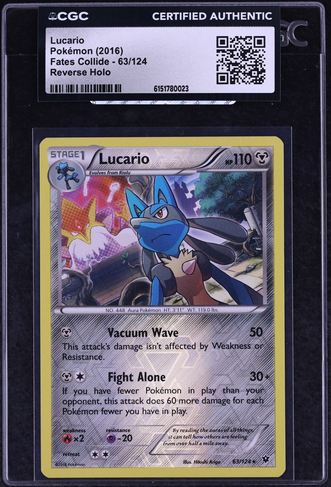 2016 Pokemon XY Fates Collide Reverse Holo Lucario #63 CGC AUTH
