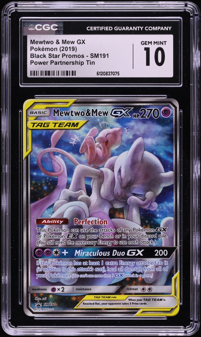 2019 Pokemon SM Promo Power Partnership Tin Full Art Mewtwo & Mew GX # ...
