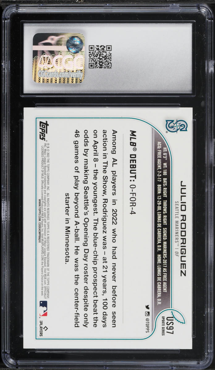 2022 Topps Update Julio Rodriguez ROOKIE #US97 CGC 8.5 NM-MT+