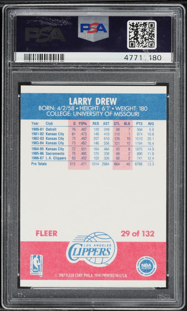 1987 Fleer Basketball Larry Drew #29 PSA 7 NRMT