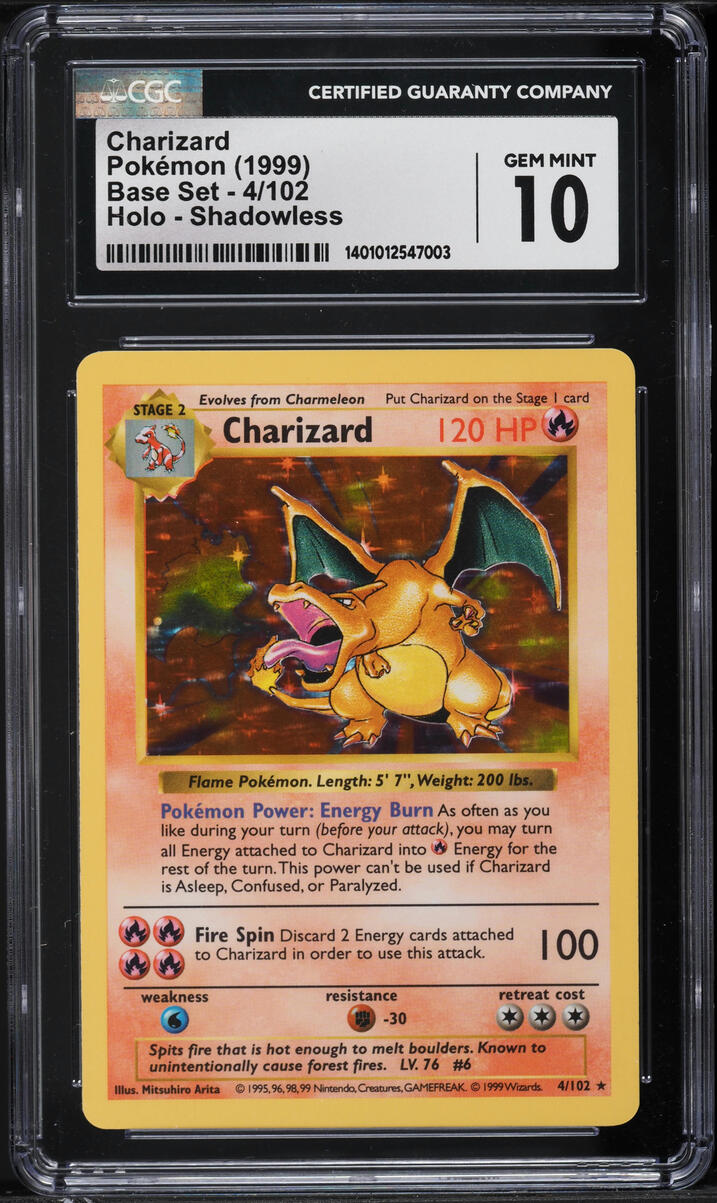 1999 Pokemon Base Set Shadowless Holo Charizard #4 CGC 10 GEM MINT