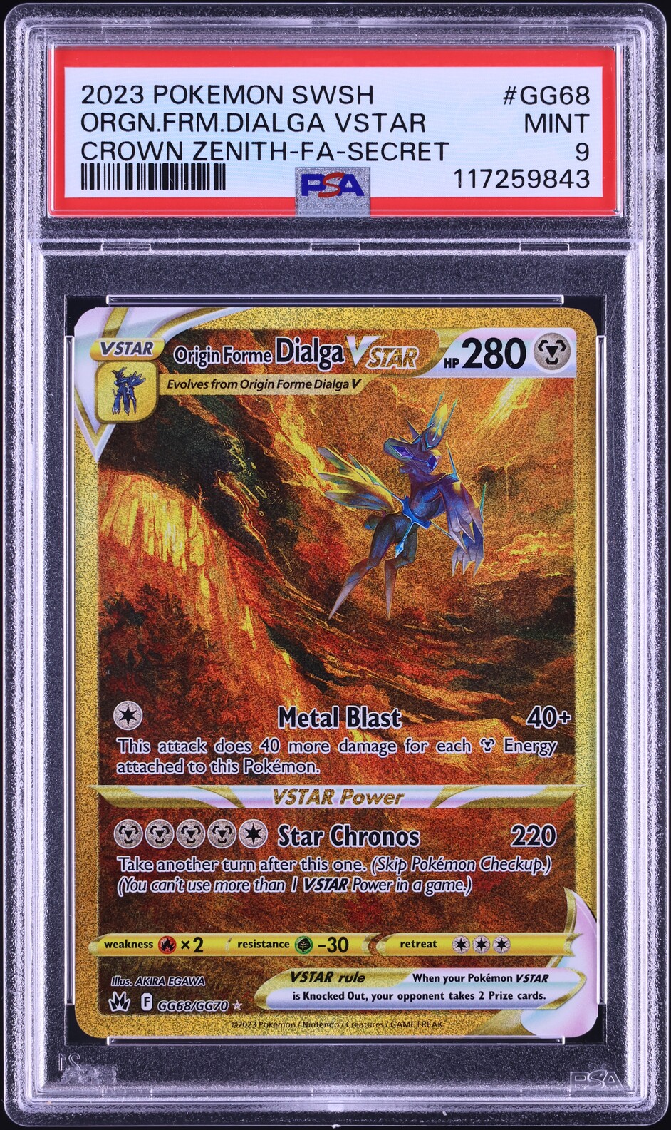2023 Pokemon Sword & Shield Crown Zenith Gold Rare Origin Forme Dialga VSTAR #GG68 PSA 9 MINT