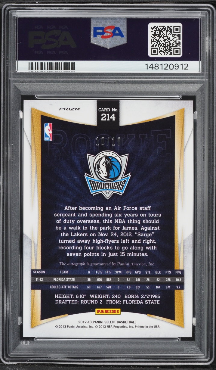 2012 Select Gold Prizm Bernard James ROOKIE AUTO 10/10 #214 PSA 10 GEM MINT