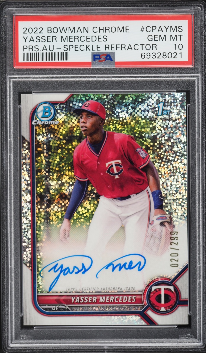 2022 Bowman Chrome Speckle Refractor Yasser Mercedes PROSPECT AUTO /299 #CPAY-MS PSA 10