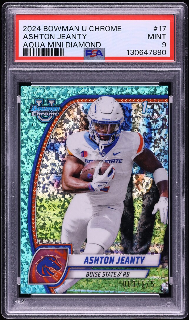 2024 Bowman Chrome University Aqua Mini Diamond Ashton Jeanty ROOKIE /275 #17 PSA 9 MINT