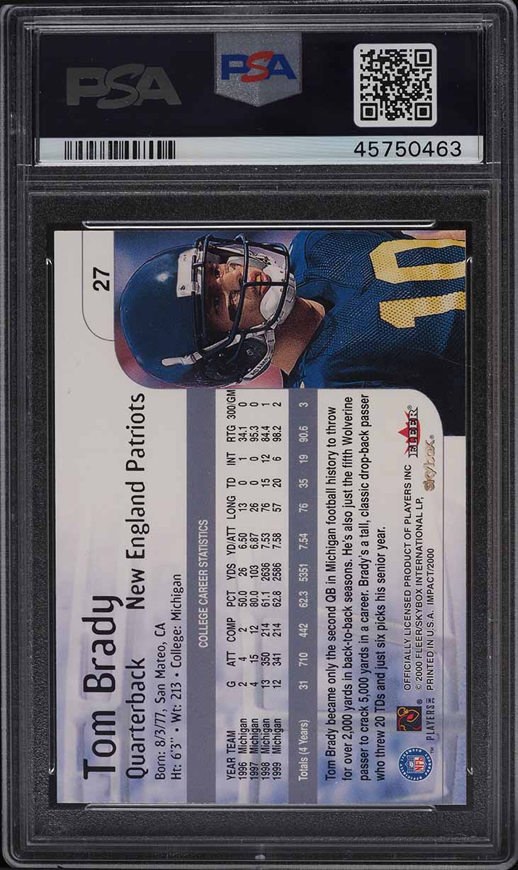 2000 Skybox Impact Tom Brady ROOKIE #27 PSA 10 GEM MINT